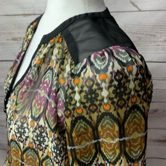 EUC Lily Rose Sheer Tribal Button Blouse Small - Picture 2 of 5